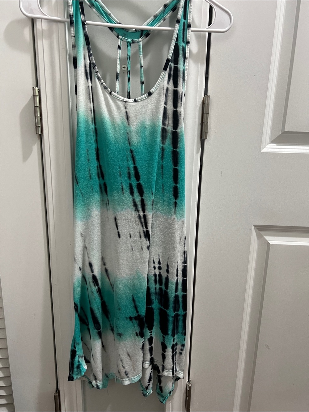 Ingear Teal, Black & White Tie-Dye Strappy Womens Tank Coverup Size M